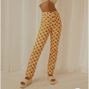 Peppermayo Pina Colada Yellow Printed Stretch Denim Jeans Size 0